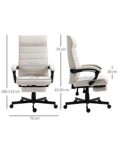 Vinsetto High-Back Home Office Linen Swivel Reclining Chair with Adjustable Height, Footrest and Padded Armrest, Cream White