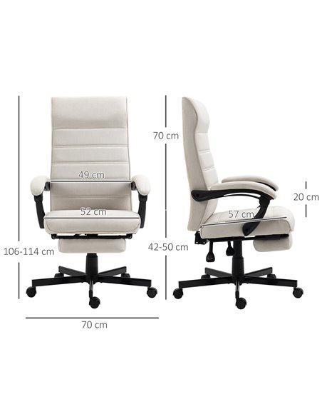 Vinsetto High-Back Home Office Linen Swivel Reclining Chair with Adjustable Height, Footrest and Padded Armrest, Cream White - pic 27368 | FastDaddyshop