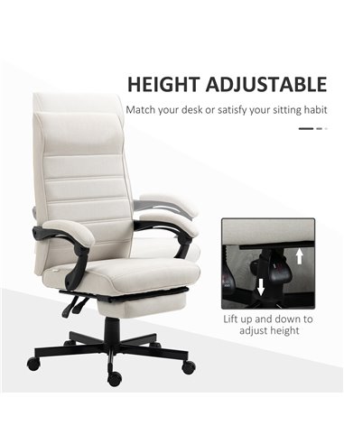 Vinsetto High-Back Home Office Linen Swivel Reclining Chair with Adjustable Height, Footrest and Padded Armrest, Cream White
