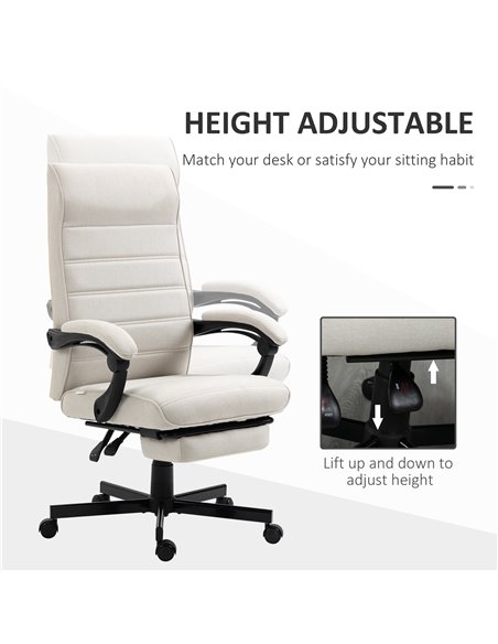 Vinsetto High-Back Home Office Linen Swivel Reclining Chair with Adjustable Height, Footrest and Padded Armrest, Cream White - pic 27369 | FastDaddyshop