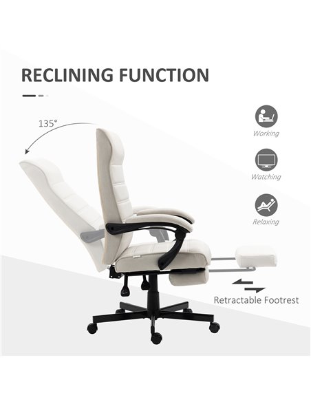 Vinsetto High-Back Home Office Linen Swivel Reclining Chair with Adjustable Height, Footrest and Padded Armrest, Cream White - pic 27370 | FastDaddyshop