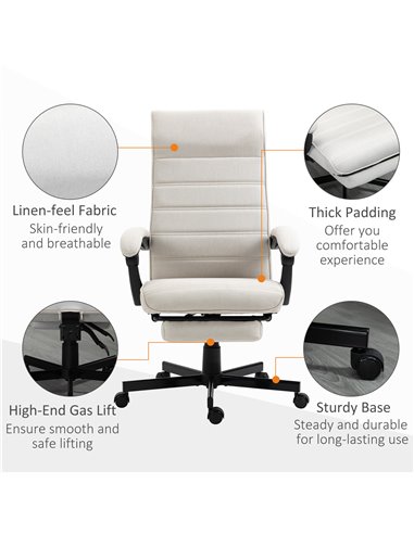 Vinsetto High-Back Home Office Linen Swivel Reclining Chair, Cream White 921-610V70CW