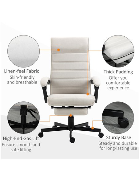 Vinsetto High-Back Home Office Linen Swivel Reclining Chair, Cream White 921-610V70CW - pic 27372 | FastDaddyshop