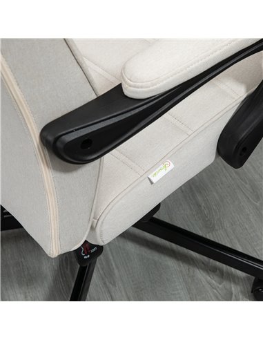 Vinsetto High-Back Home Office Linen Swivel Reclining Chair with Adjustable Height, Footrest and Padded Armrest, Cream White
