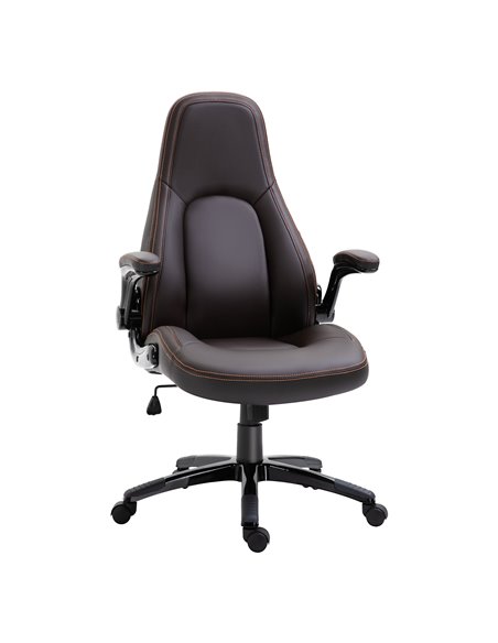 Vinsetto PU Leather Office Swivel Computer Desk Chair with Adjustable Height, Flip Up Armrests, Tilt Function, Dark Brown - pic 27375 | FastDaddyshop