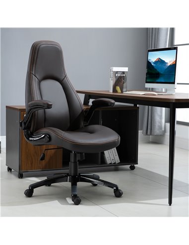 Vinsetto PU Leather Office Swivel Computer Desk Chair with Adjustable Height, Flip Up Armrests, Tilt Function, Dark Brown