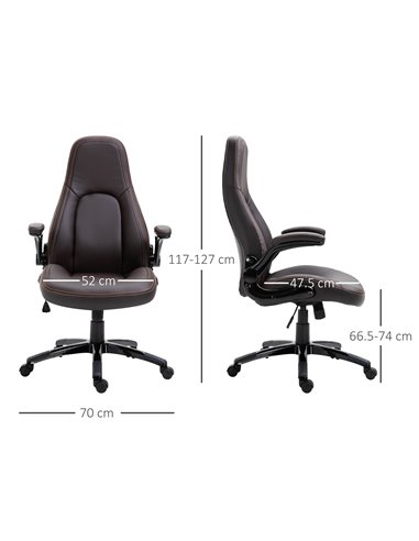 Vinsetto PU Leather Office Swivel Computer Desk Chair with Adjustable Height, Flip Up Armrests, Tilt Function, Dark Brown