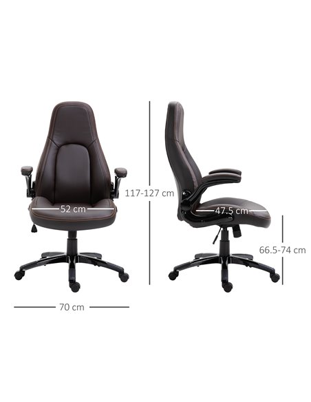 Vinsetto PU Leather Office Swivel Computer Desk Chair with Adjustable Height, Flip Up Armrests, Tilt Function, Dark Brown - pic 27377 | FastDaddyshop