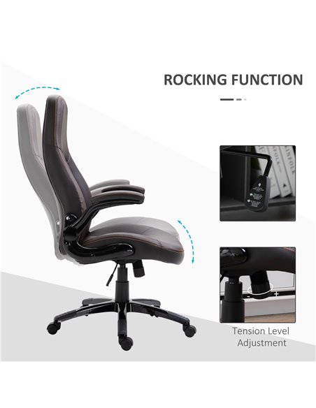 Vinsetto PU Leather Office Swivel Computer Desk Chair with Adjustable Height, Flip Up Armrests, Tilt Function, Dark Brown - pic 27379 | FastDaddyshop