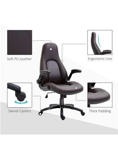 Vinsetto PU Leather Office Swivel Computer Desk Chair, Dark Brown 921-192V71DR