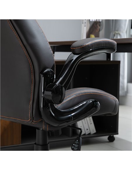 Vinsetto PU Leather Office Swivel Computer Desk Chair with Adjustable Height, Flip Up Armrests, Tilt Function, Dark Brown - pic 27382 | FastDaddyshop