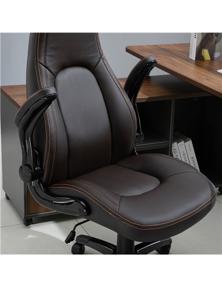 Vinsetto PU Leather Office Swivel Computer Desk Chair with Adjustable Height, Flip Up Armrests, Tilt Function, Dark Brown - pic 27383 | FastDaddyshop