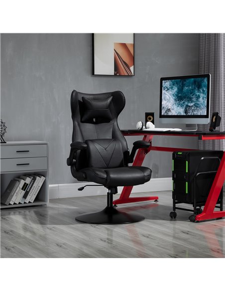 Vinsetto Racing Style Home Office Gaming Chair with Lumbar Support, Swivel Base, Flip-up Armrest, Headrest, Black - pic 27457 | FastDaddyshop
