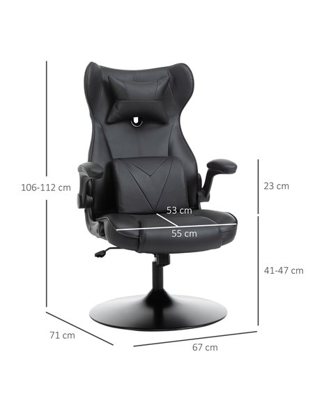 Vinsetto Racing Style Home Office Gaming Chair with Lumbar Support, Swivel Base, Flip-up Armrest, Headrest, Black - pic 27458 | FastDaddyshop