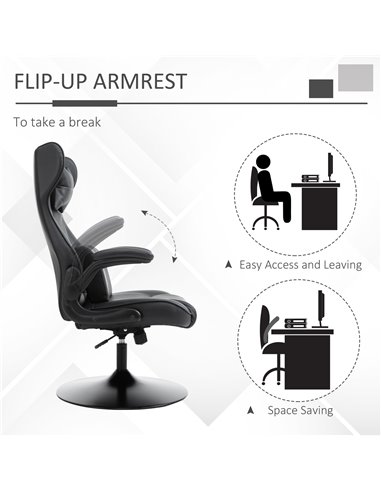 Vinsetto Racing Style Home Office Gaming Chair with Lumbar Support, Swivel Base, Flip-up Armrest, Headrest, Black