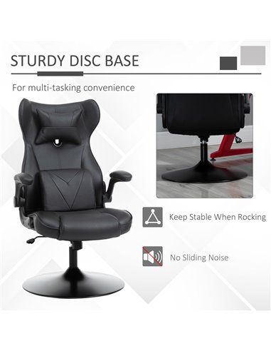 Vinsetto Racing Style Home Office Gaming Chair with Lumbar Support, Swivel Base, Flip-up Armrest, Headrest, Black