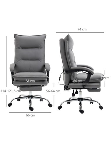 Vinsetto Reclining Vibration Massage Microfibre Office Chair with Heat, Footrest, Armrest, Double Padding, Grey