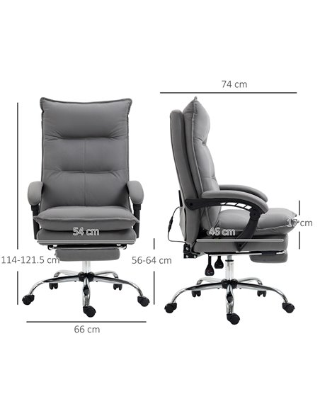 Vinsetto Reclining Vibration Massage Microfibre Office Chair with Heat, Footrest, Armrest, Double Padding, Grey - pic 27467 | FastDaddyshop