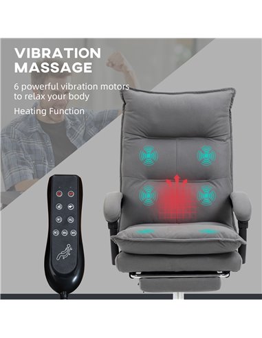 Vinsetto Reclining Vibration Massage Microfibre Office Chair, Grey 921-661V70GY