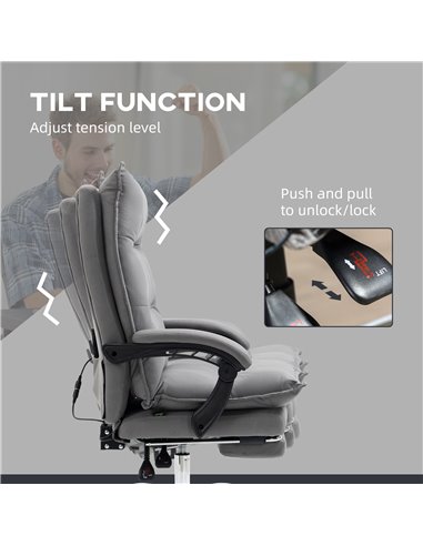 Vinsetto Reclining Vibration Massage Microfibre Office Chair with Heat, Footrest, Armrest, Double Padding, Grey