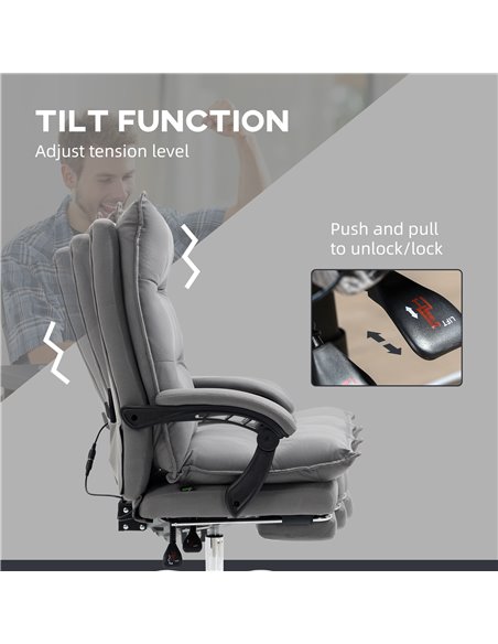 Vinsetto Reclining Vibration Massage Microfibre Office Chair with Heat, Footrest, Armrest, Double Padding, Grey - pic 27470 | FastDaddyshop