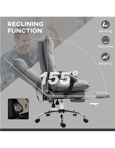 Vinsetto Reclining Vibration Massage Microfibre Office Chair with Heat, Footrest, Armrest, Double Padding, Grey