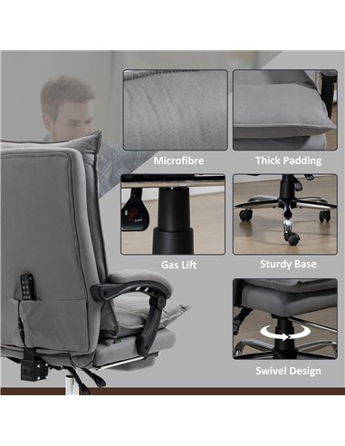 Vinsetto Reclining Vibration Massage Microfibre Office Chair with Heat, Footrest, Armrest, Double Padding, Grey