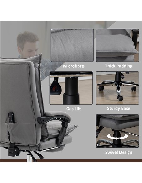 Vinsetto Reclining Vibration Massage Microfibre Office Chair with Heat, Footrest, Armrest, Double Padding, Grey - pic 27472 | FastDaddyshop