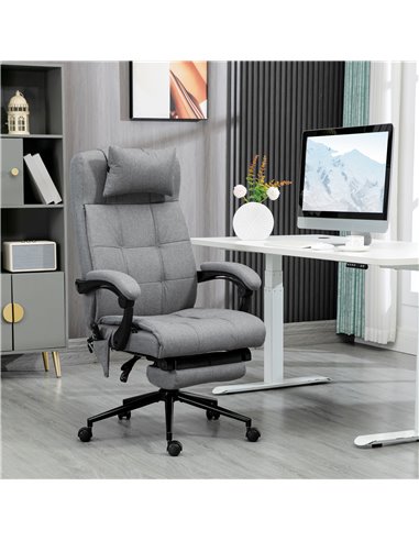 Vinsetto Vibration Massage Reclining Fabric Office Computer Chair with Heat, Head Pillow, Footrest, Armrest, Grey