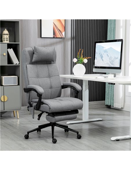 Vinsetto Vibration Massage Reclining Fabric Office Computer Chair with Heat, Head Pillow, Footrest, Armrest, Grey - pic 27475 | FastDaddyshop