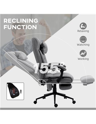 Vinsetto Vibration Massage Reclining Fabric Office Computer Chair with Heat, Head Pillow, Footrest, Armrest, Grey