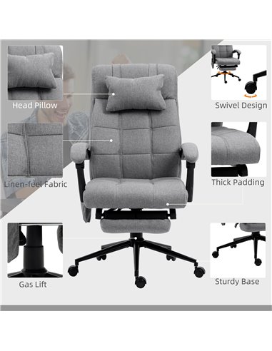Vinsetto Vibration Massage Reclining Fabric Office Computer Chair with Heat, Head Pillow, Footrest, Armrest, Grey