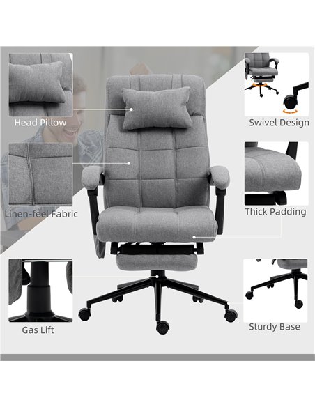 Vinsetto Vibration Massage Reclining Fabric Office Computer Chair with Heat, Head Pillow, Footrest, Armrest, Grey - pic 27480 | FastDaddyshop