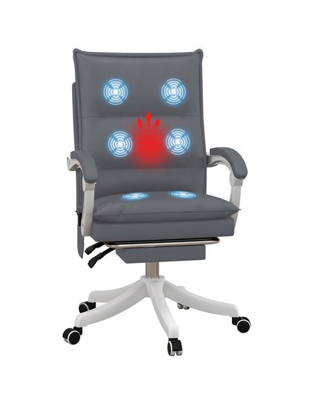 Vinsetto Vibration Massage Faux Leather Reclining Office Chair with Heat, Footrest, Armrest, Double-tier Padding, Grey - pic 27483 | FastDaddyshop