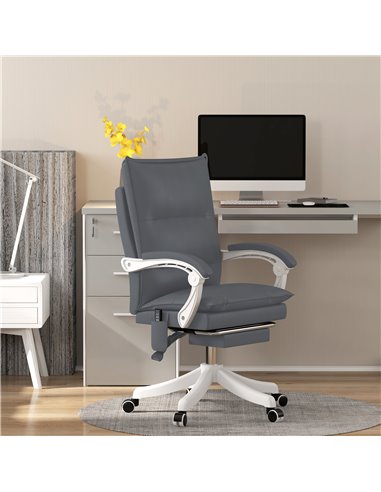 Vinsetto Vibration Massage Faux Leather Reclining Office Chair with Heat, Footrest, Armrest, Double-tier Padding, Grey