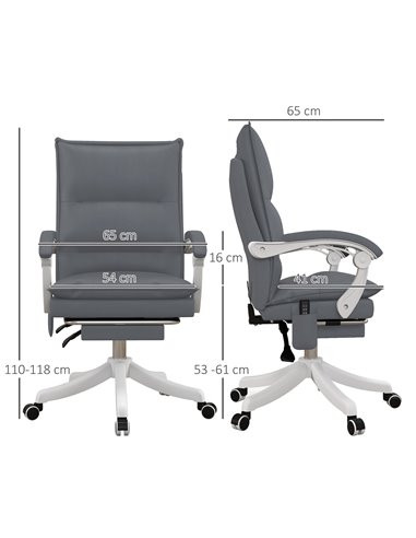Vinsetto Vibration Massage Faux Leather Reclining Office Chair with Heat, Footrest, Armrest, Double-tier Padding, Grey