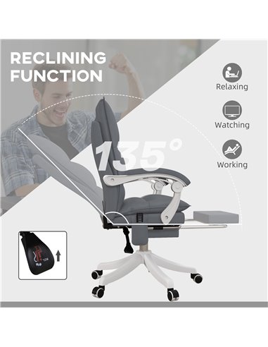 Vinsetto Vibration Massage Faux Leather Reclining Office Chair with Heat, Footrest, Armrest, Double-tier Padding, Grey