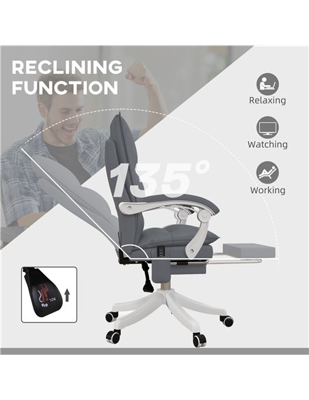 Vinsetto Vibration Massage Faux Leather Reclining Office Chair with Heat, Footrest, Armrest, Double-tier Padding, Grey - pic 27488 | FastDaddyshop