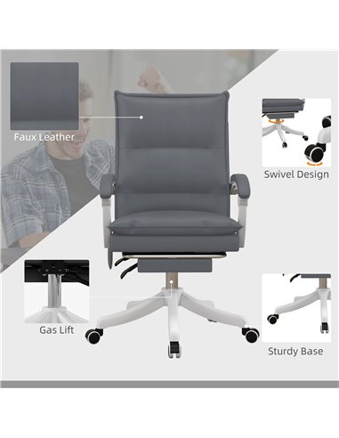 Vinsetto Vibration Massage Faux Leather Reclining Office Chair with Heat, Footrest, Armrest, Double-tier Padding, Grey
