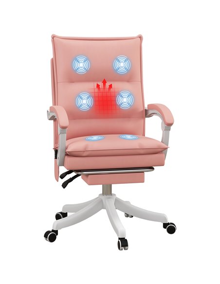 Vinsetto Vibration Massage Faux Leather Reclining Office Chair with Heat, Footrest, Armrest, Double-tier Padding, Pink - pic 27492 | FastDaddyshop