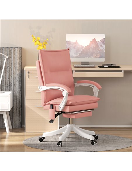 Vinsetto Vibration Massage Faux Leather Reclining Office Chair with Heat, Footrest, Armrest, Double-tier Padding, Pink - pic 27493 | FastDaddyshop