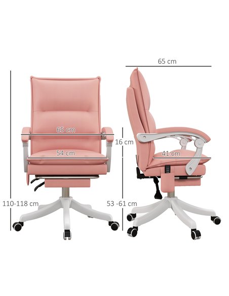Vinsetto Vibration Massage Faux Leather Reclining Office Chair with Heat, Footrest, Armrest, Double-tier Padding, Pink - pic 27494 | FastDaddyshop