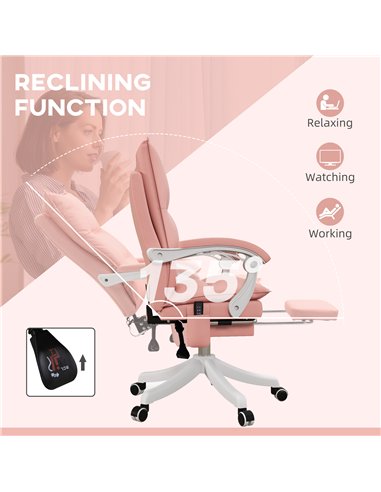 Vinsetto Vibration Massage Faux Leather Reclining Office Chair with Heat, Footrest, Armrest, Double-tier Padding, Pink