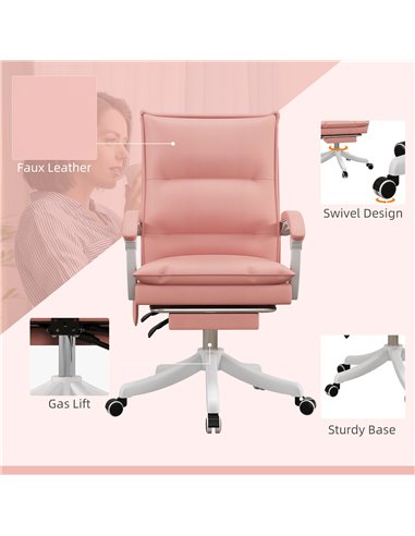 Vinsetto Vibration Massage Faux Leather Reclining Office Chair with Heat, Footrest, Armrest, Double-tier Padding, Pink