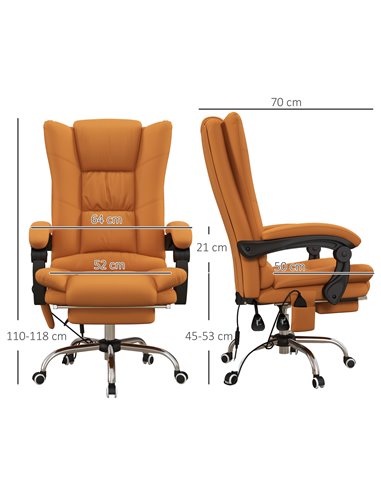 Vinsetto Vibration Massage Office Chair with Heat, PU Leather Computer Chair with Footrest, Armrest, Reclining Back, Light Brown
