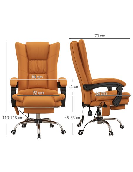 Vinsetto Vibration Massage Office Chair with Heat, PU Leather Computer Chair with Footrest, Armrest, Reclining Back, Light Brown - pic 27503 | FastDaddyshop