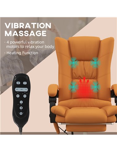 Vinsetto Vibration Massage PU Leather Reclining Office Chair, Light Brown 921-667V70LR