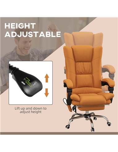 Vinsetto Vibration Massage PU Leather Reclining Office Chair, Light Brown 921-667V70LR