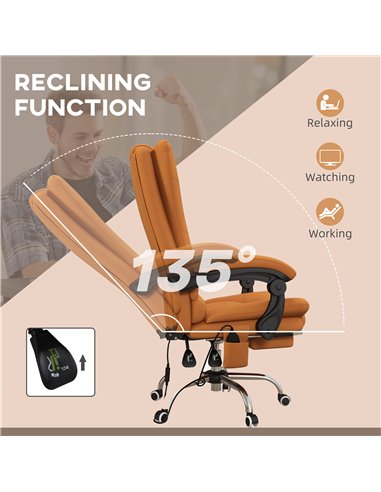 Vinsetto Vibration Massage Office Chair with Heat, PU Leather Computer Chair with Footrest, Armrest, Reclining Back, Light Brown
