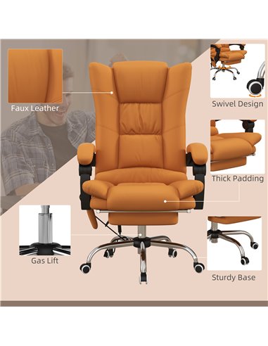 Vinsetto Vibration Massage Office Chair with Heat, PU Leather Computer Chair with Footrest, Armrest, Reclining Back, Light Brown